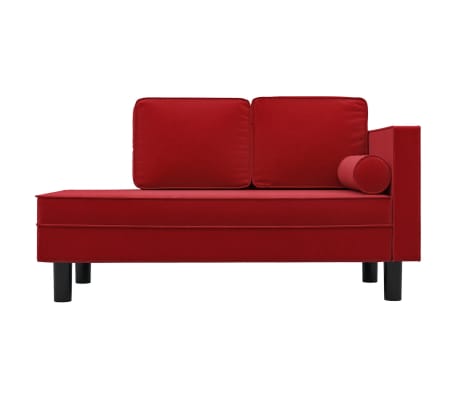 vidaXL Chaise longue com almofadões e rolo veludo vermelho tinto