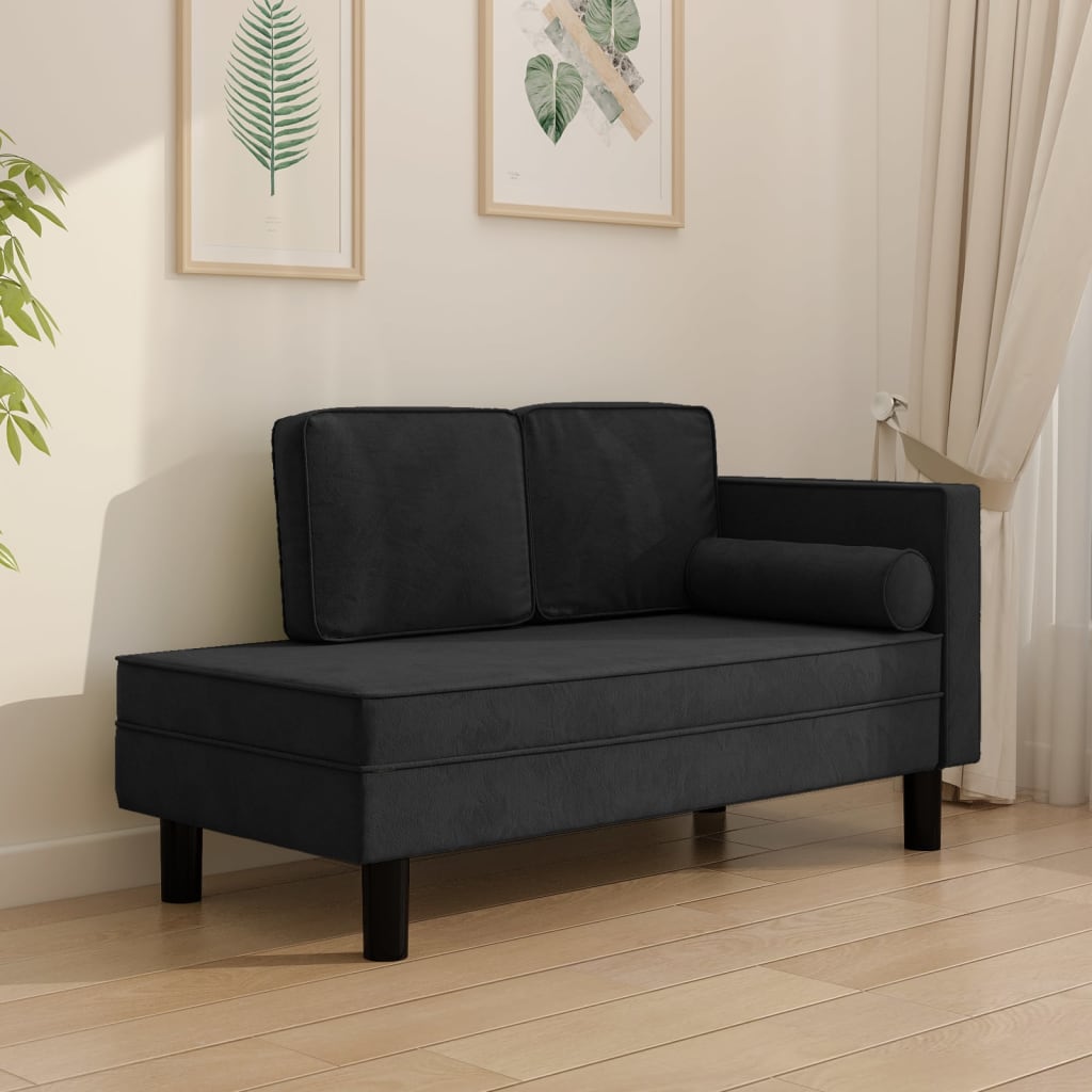 vidaXL Chaiselongue mit Kissen und Nackenrolle Schwarz Samt