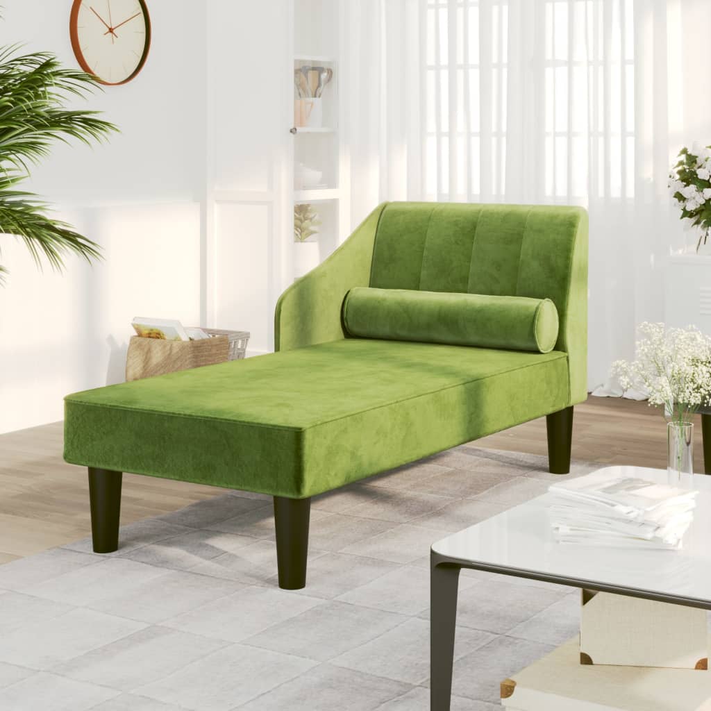 Chaise longue avec traversin vert clair velours