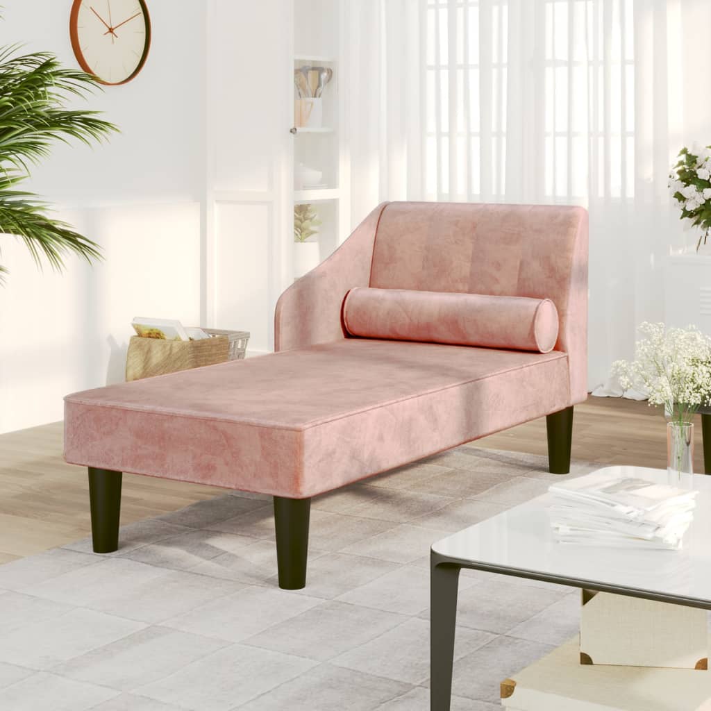 Chaise longue avec traversin rose velours