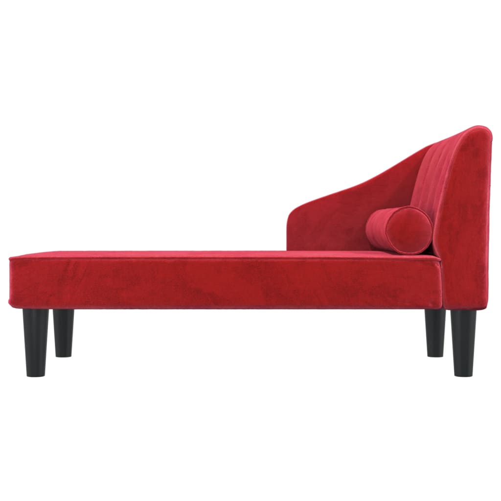 vidaXL Chaise longue avec traversin rouge bordeaux velours