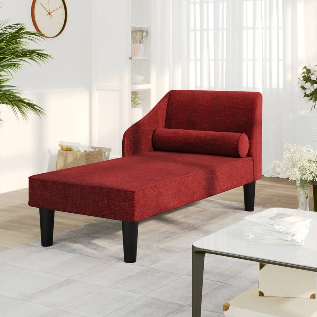 Chaise longue avec traversin rouge bordeaux tissu