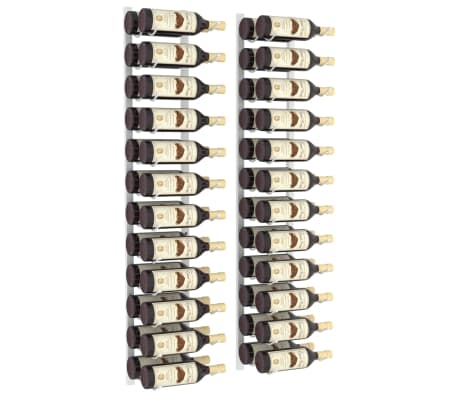 vidaXL sienas vīna pudeļu plaukti 24 pudelēm, 2 gab., balti, dzelzs, Balta vidaXL sienas vīna pudeļu plaukti 24 pudelēm, 2 gab., balti, dzelzs