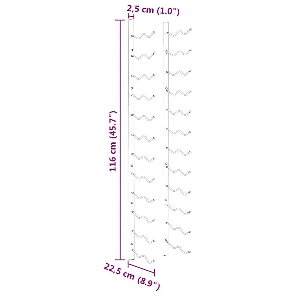 Stensko stojalo za vino za 24 steklenic 2 kosa zlato železo - slika 9