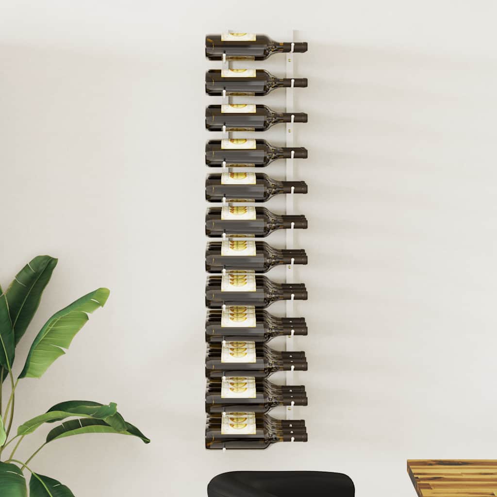 vidaXL Suport sticle de vin montat pe perete, 36 sticle, alb, fier