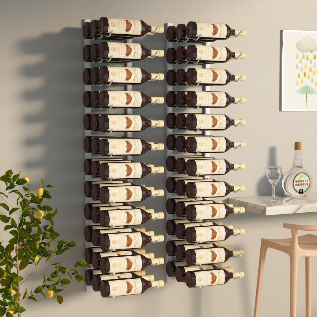 Zidni stalak za vino za 36 boca 2 kom bijeli željezni