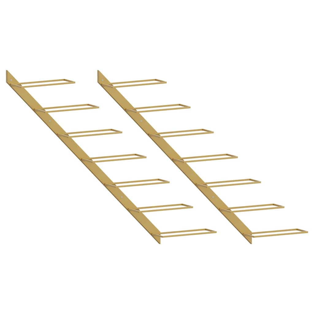 vidaXL Nástěnné stojany na víno na 7 lahví 2 ks zlaté kov