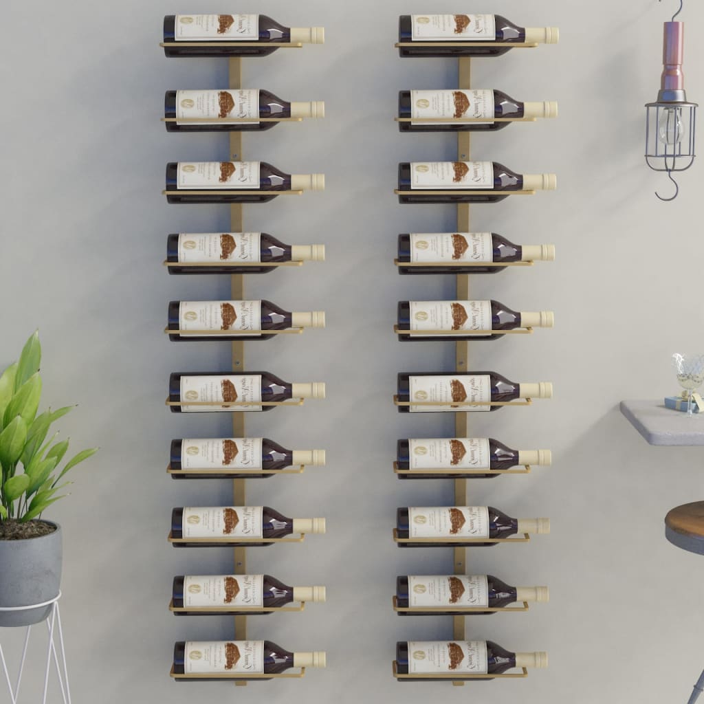 Petrashop  Nástěnné stojany na víno na 10 lahví 2 ks zlaté kov