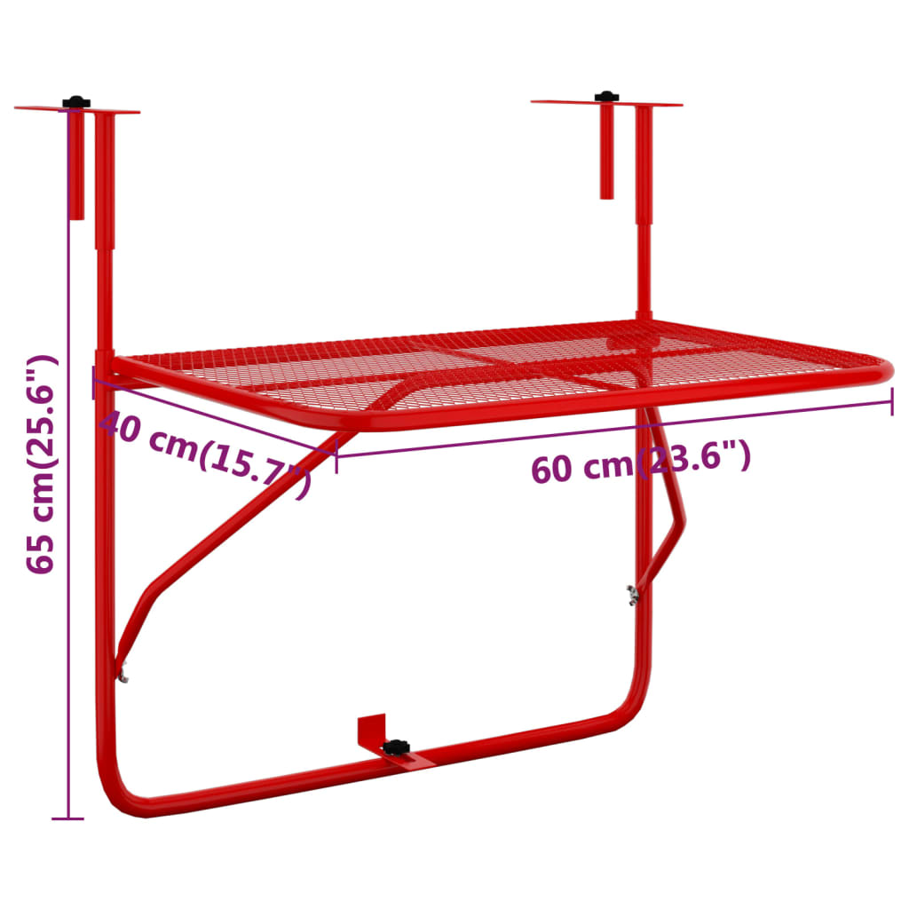 Balkonový stolek červený 60 x 40 cm ocel