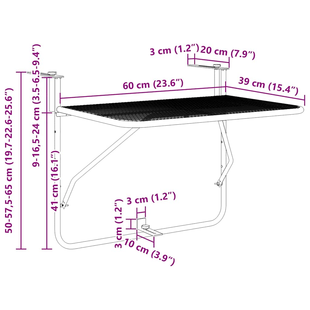 balkona galdiņš, dzeltens, 60x40 cm, tērauds