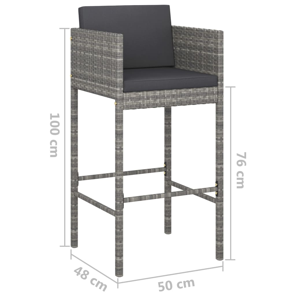 Ensemble De Bar De Jardin 3 Pcs Et Coussins Résine Tressée Gris VidaXL 19 width=274