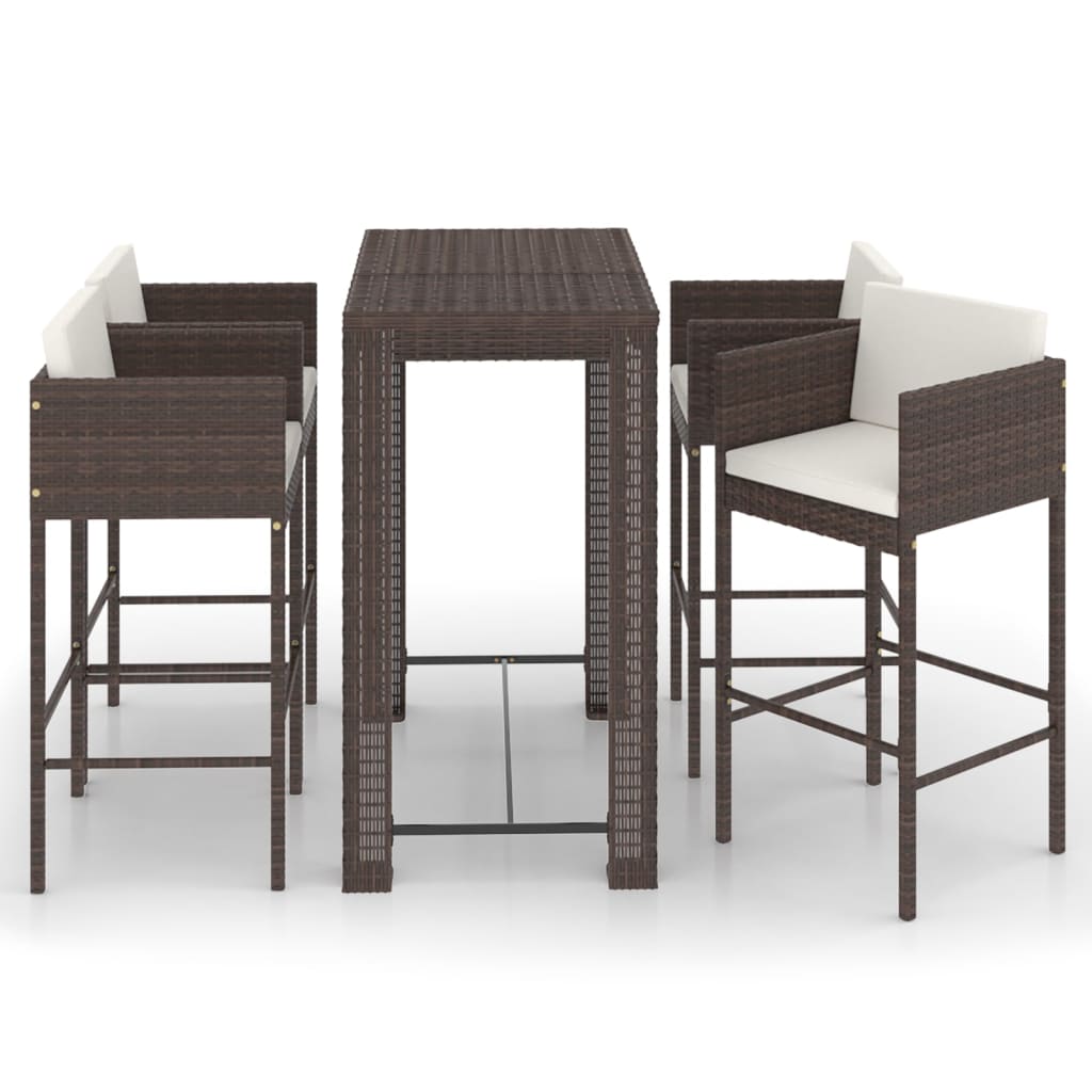 Photos - Garden Furniture VidaXL 5 Piece Patio Bar Set with Cushions Poly Rattan Brown 