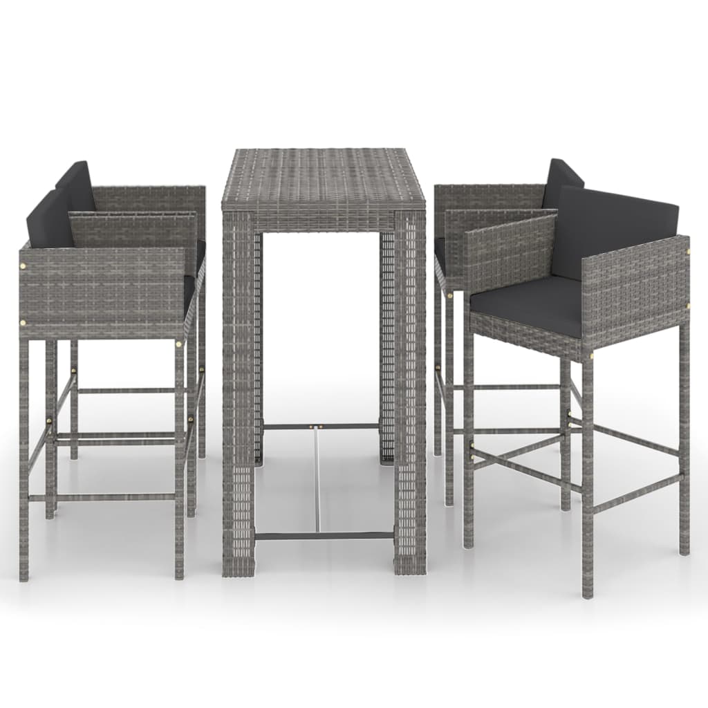 Photos - Garden Furniture VidaXL 5 Piece Patio Bar Set with Cushions Poly Rattan Gray 