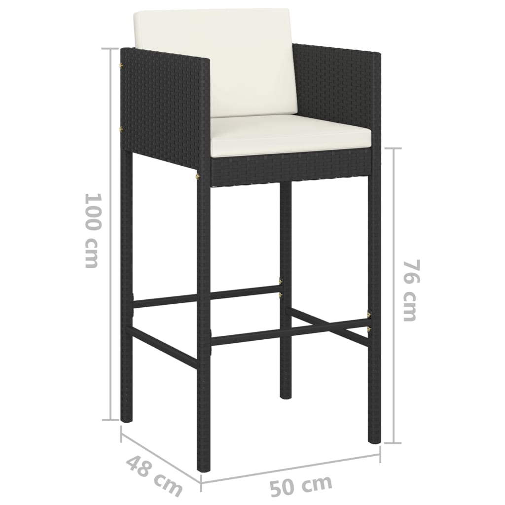 Set mobilier bar de grădină cu perne, 5 piese, negru, poliratan