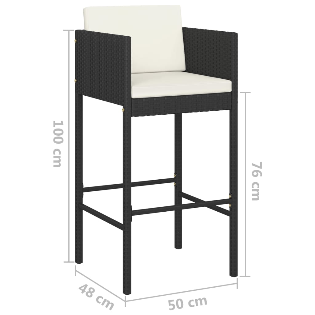 Ensemble De Bar De Jardin 3 Pcs Et Coussins Résine Tressée Noir VidaXL 20 width=274