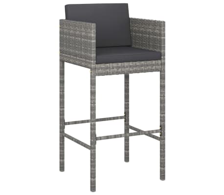 vidaXL 3 Piece Garden Bar Set with Cushions Poly Rattan Grey