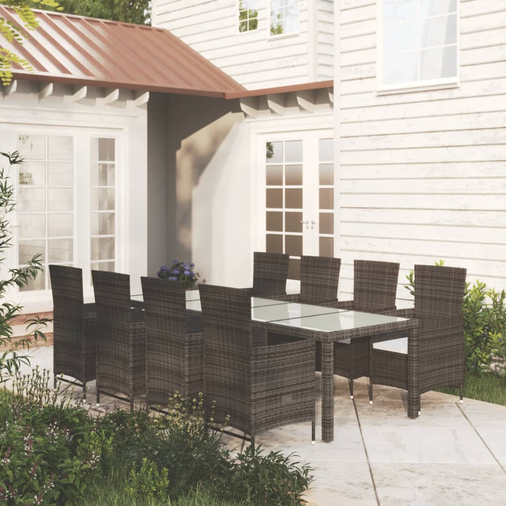 vidaXL Set mobilier de exterior cu perne, 9 piese, maro, poliratan