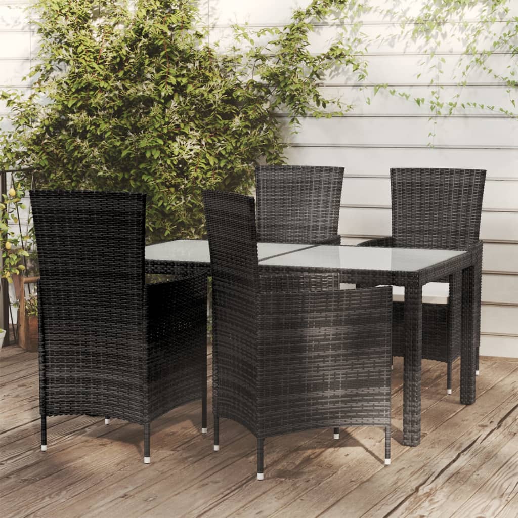 vidaXL 5-tlg. Garten-Essgruppe mit Kissen Poly Rattan Schwarz