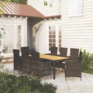 Zunanja jedilna garnitura 9-delna z blazinami poli ratan črna