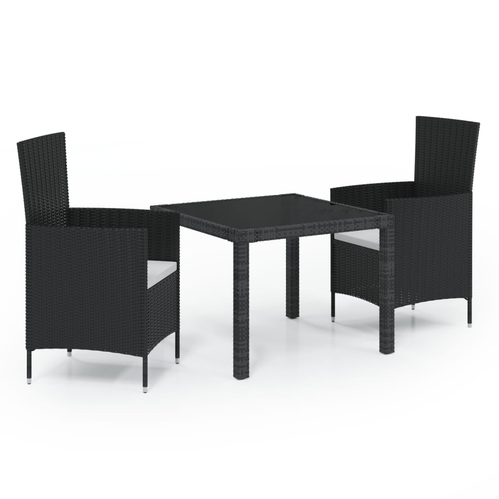 Stolik ogrodowy czarny 90x90x75 cm + 2 krzesła czarne 61x60x88 cm + 2 poduszki