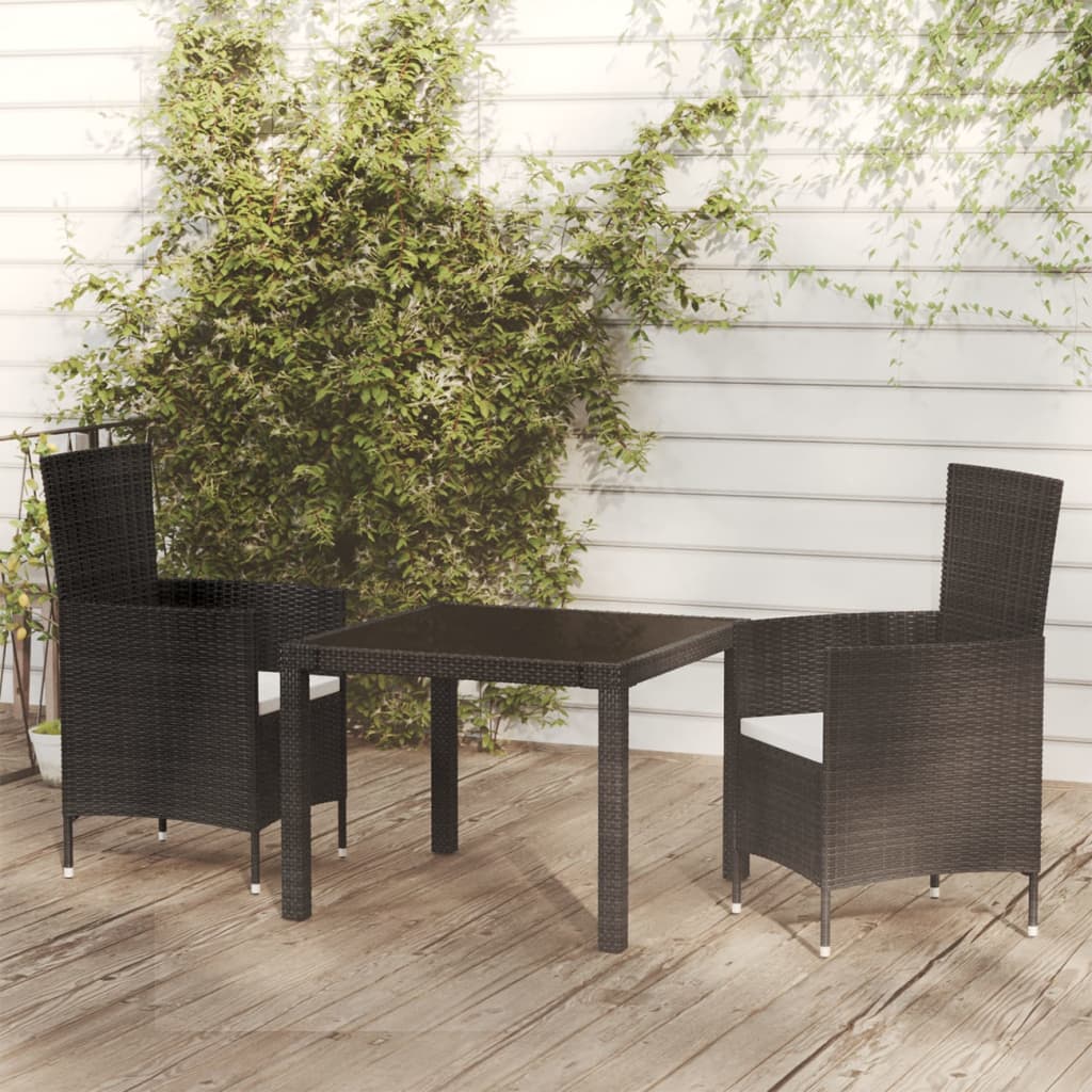 Stolik ogrodowy czarny 90x90x75 cm + 2 krzesła czarne 61x60x88 cm + 2 poduszki