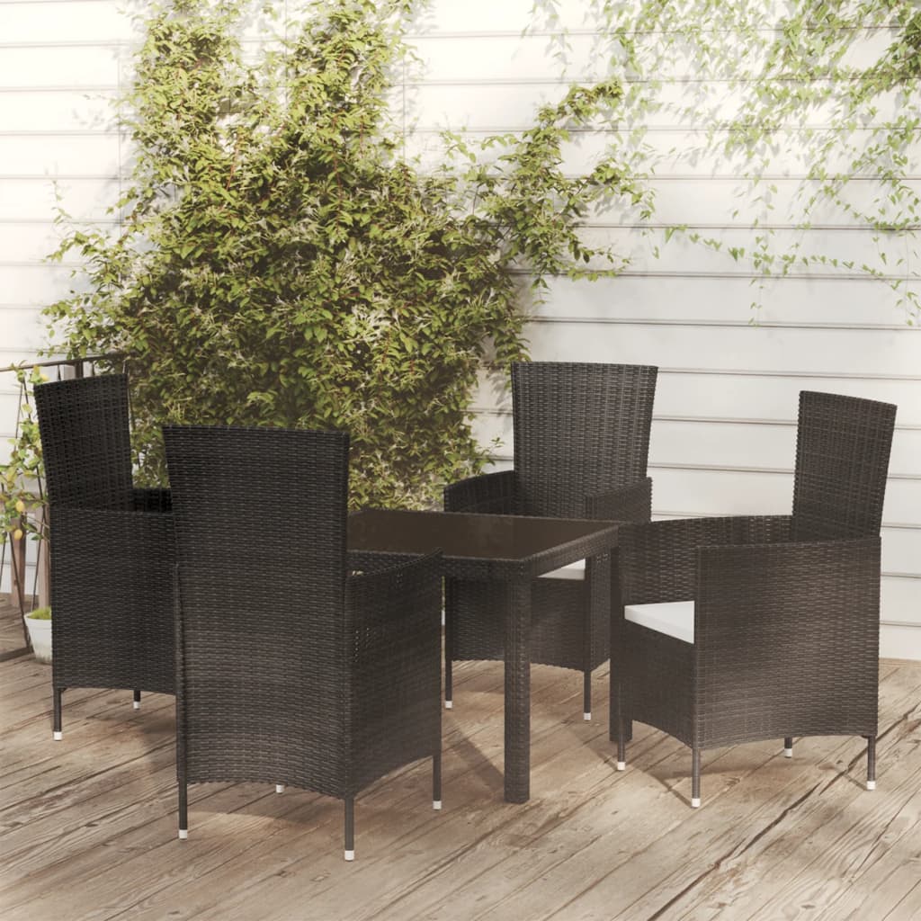 vidaXL 5-tlg. Garten-Essgruppe mit Kissen Poly Rattan Schwarz