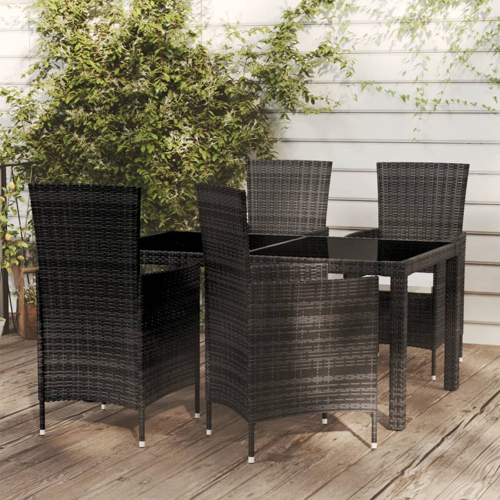 vida XL 5-tlg. Garten-Essgruppe mit Auflagen Poly Rattan Schwarz