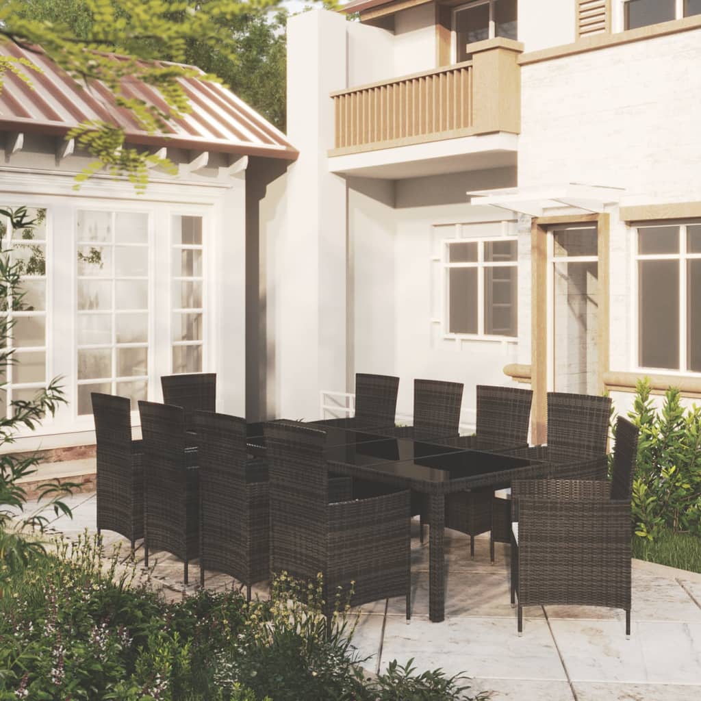 vidaXL 11-tlg. Garten-Essgruppe mit Kissen Poly Rattan Schwarz