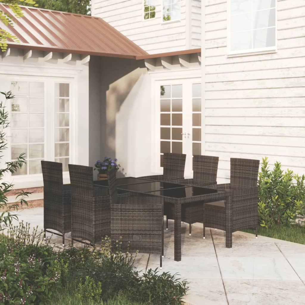 vidaXL Set mobilier de exterior cu perne, 7 piese, negru, poliratan