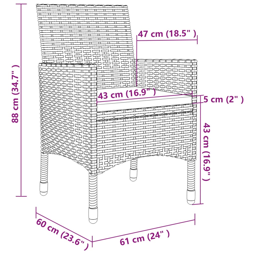 Stolik ogrodowy z krzesłami - czarny, 250x100x75 cm