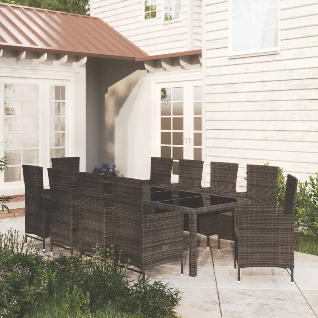 vidaXL 11-tlg. Garten-Essgruppe mit Kissen Poly Rattan Schwarz