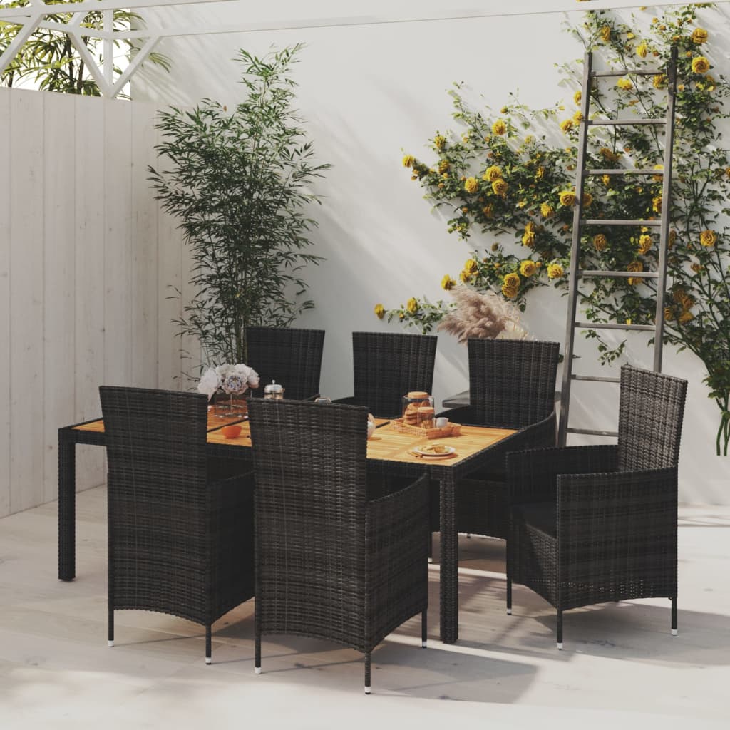 vidaXL Mobilier à dîner de jardin 7pcs et coussins Résine tressée Noir