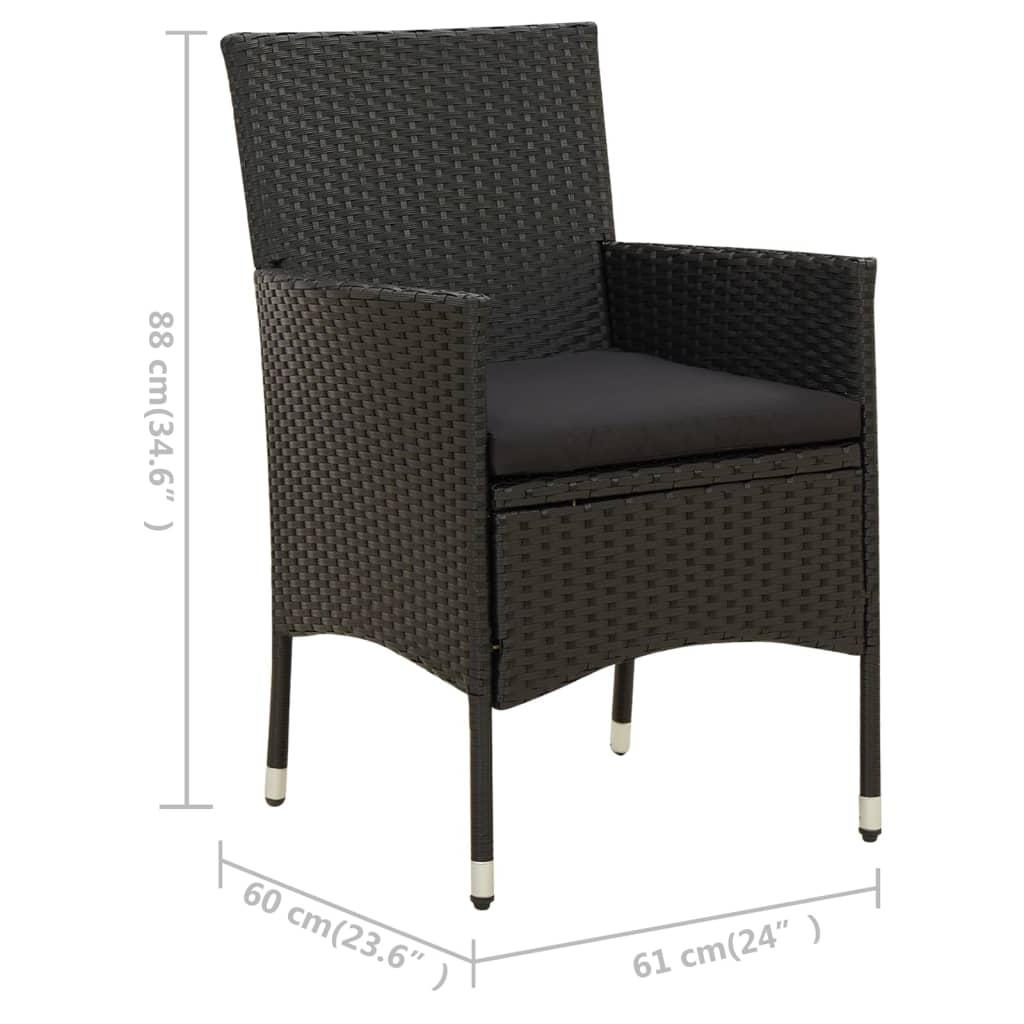 Set mobilier de exterior cu perne, 3 piese, negru, poliratan