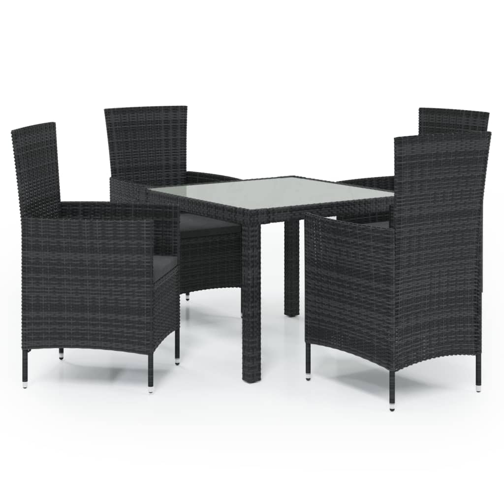 Set mobilier de exterior cu perne, 5 piese, negru, poliratan