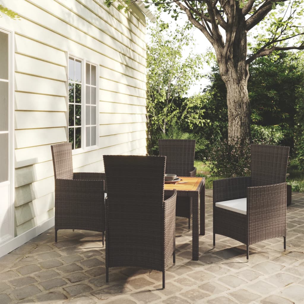 vidaXL Set mobilier de exterior cu perne, 5 piese, negru, poliratan