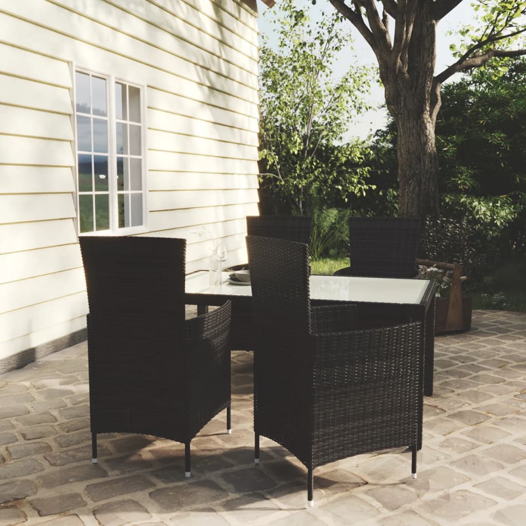 vidaXL 5-tlg. Garten-Essgruppe mit Kissen Poly Rattan Schwarz