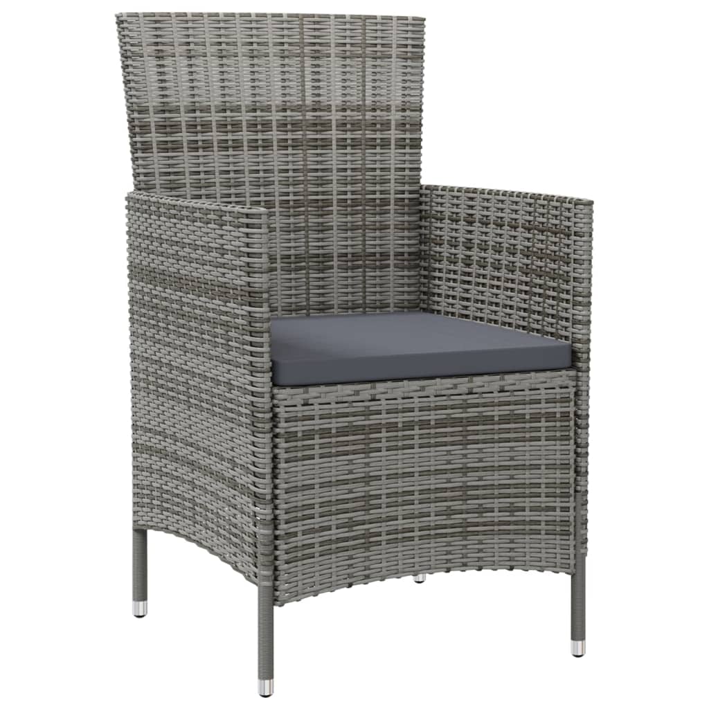 vidaXL 3 részes szürke polyrattan kültéri étkezőszett párnákkal