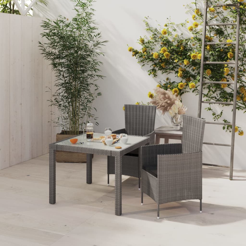 vidaXL 3-tlg. Garten-Essgruppe mit Kissen Poly Rattan Grau