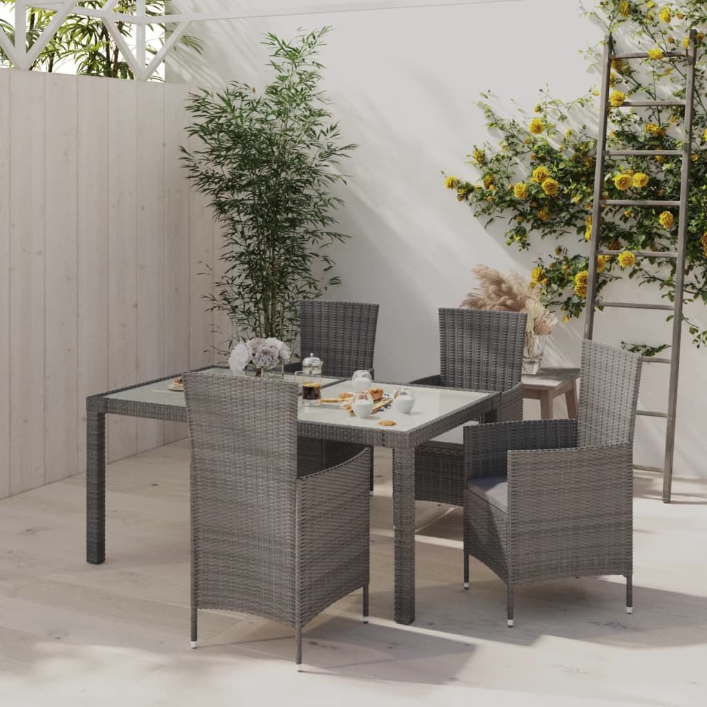 vidaXL Mobilier à dîner de jardin 5pcs et coussins Résine tressée Gris