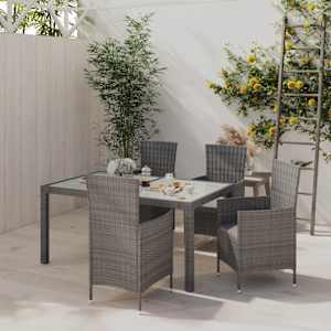 Zunanja jedilna garnitura 5-delna z blazinami poli ratan siva