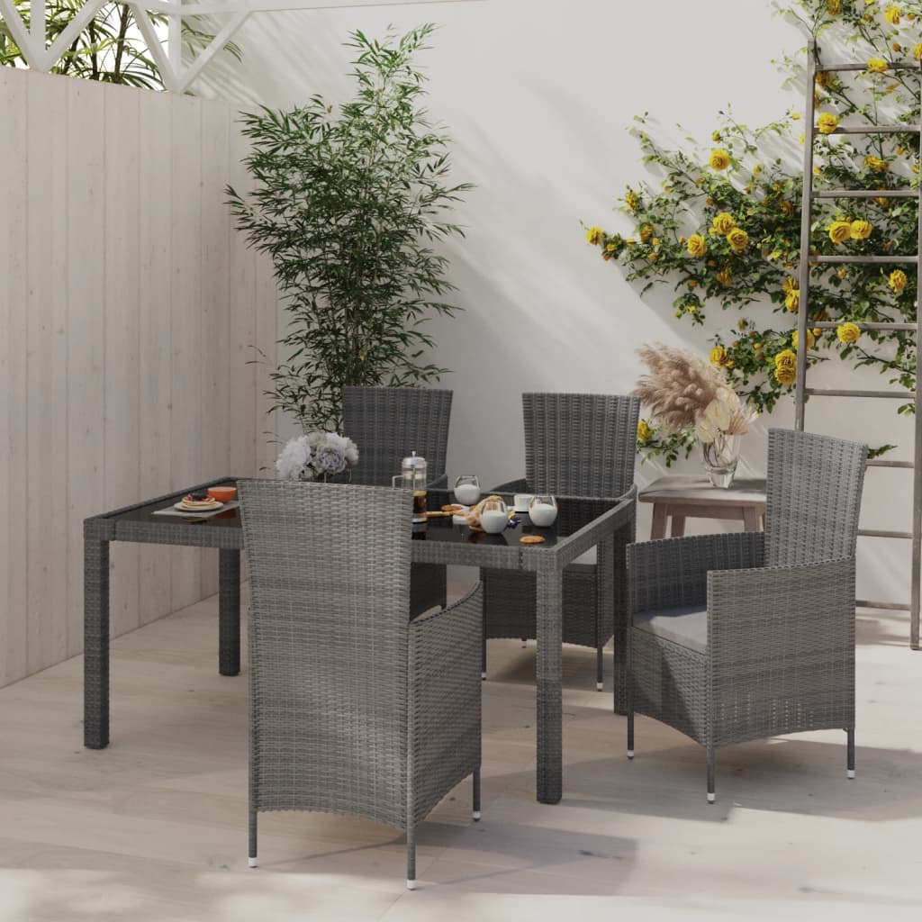 vidaXL 5-tlg. Garten-Essgruppe mit Kissen Poly Rattan Grau