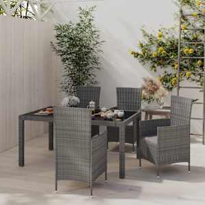 Zunanja jedilna garnitura 5-delna z blazinami poli ratan siva