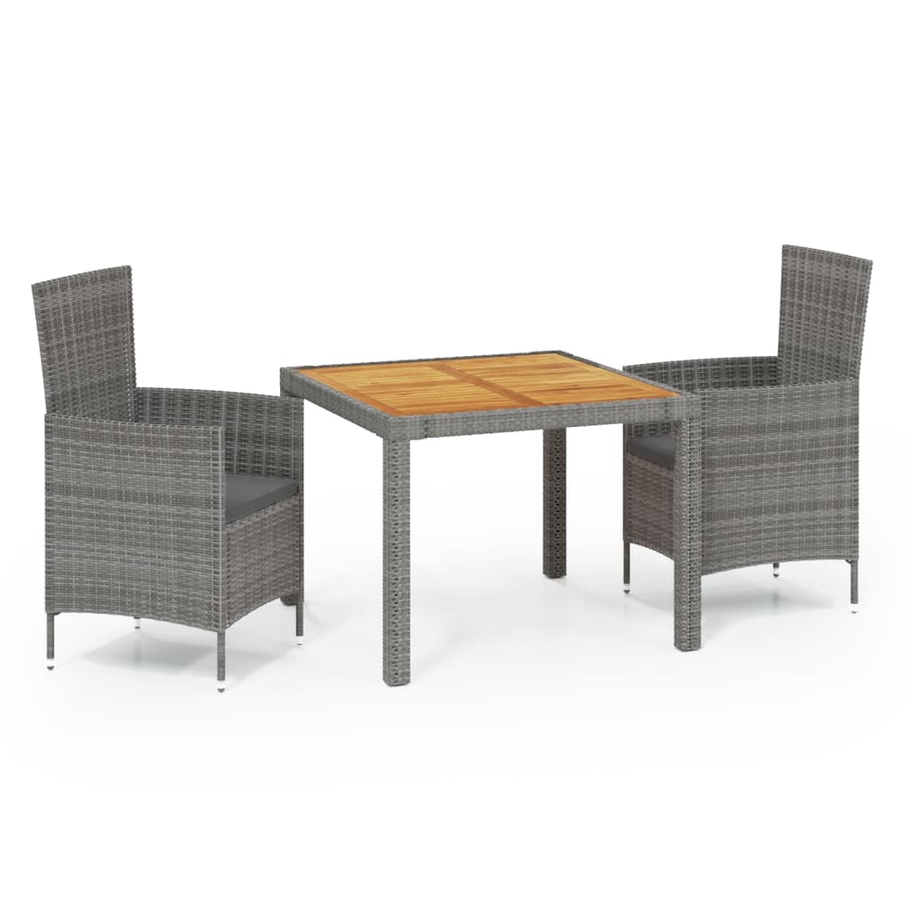 Image of vidaXL 3 Piece Outdoor Dining Set with Cushions Poly Rattan Grey
