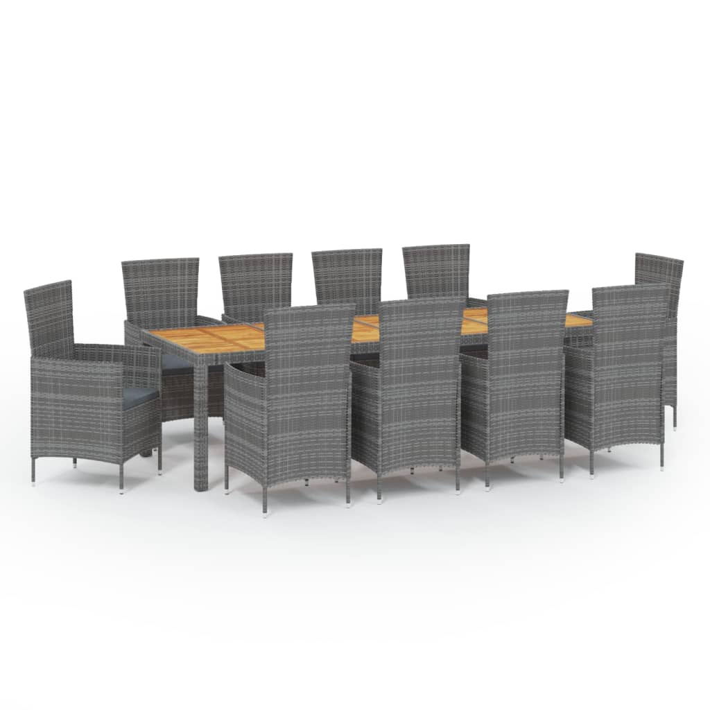 Image of vidaXL 11 Piece Outdoor Dining Set with Cushions Poly Rattan Grey