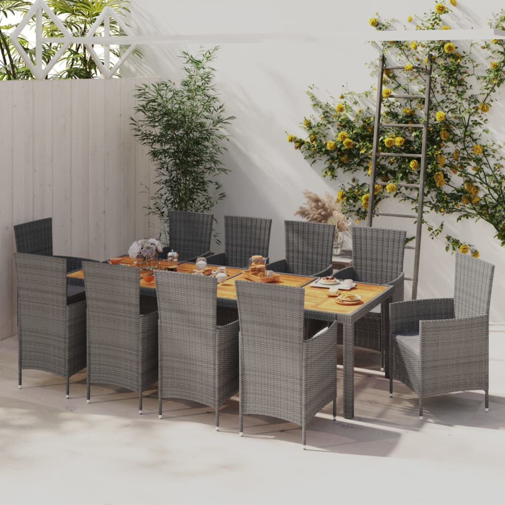 vidaXL 11-tlg. Garten-Essgruppe mit Auflagen Poly Rattan Grau