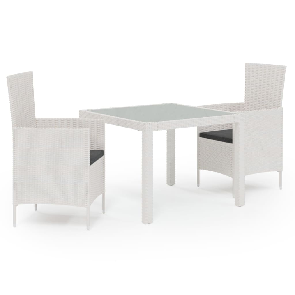 Image of vidaXL 3 Piece Outdoor Dining Set with Cushions Poly Rattan White