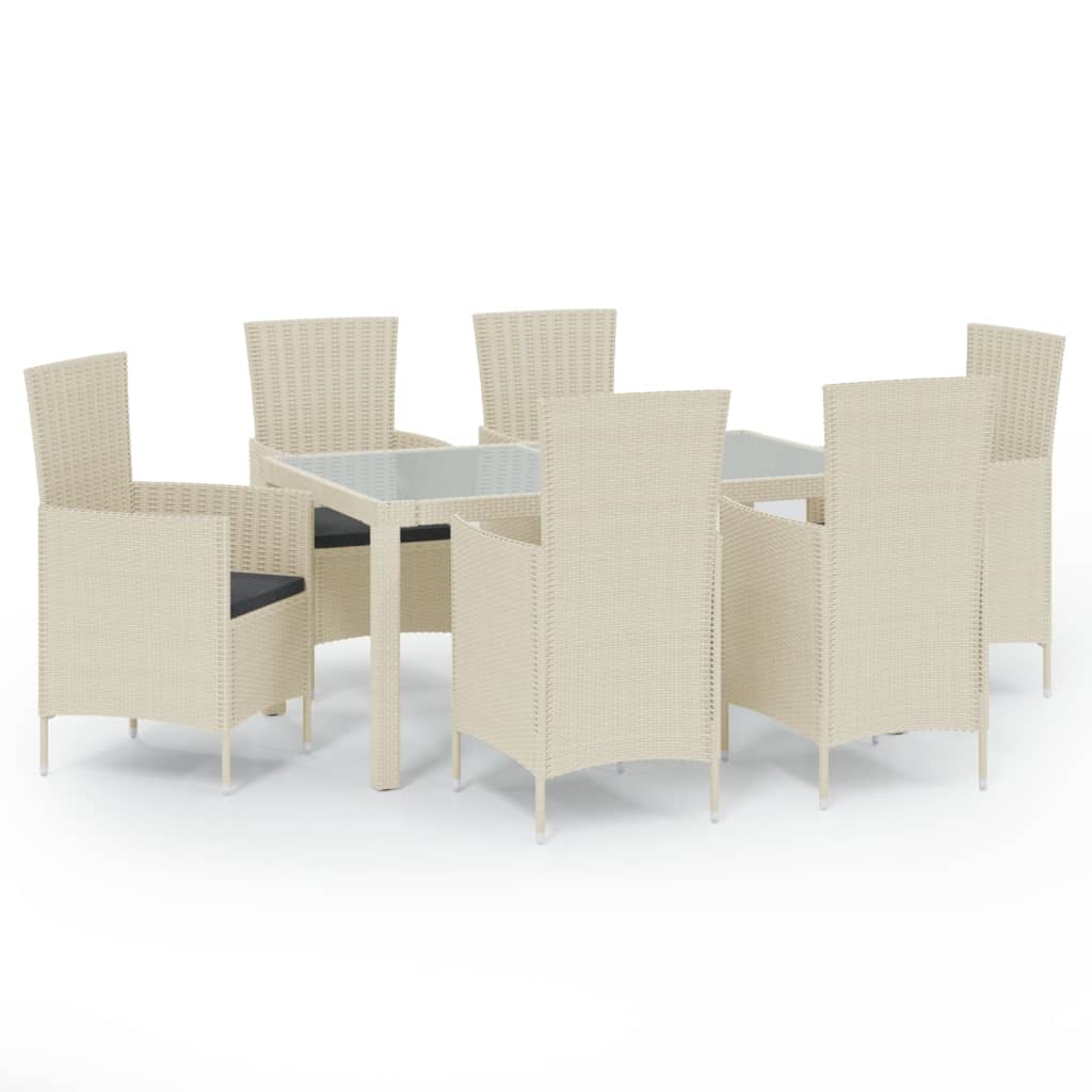 Image of vidaXL 7 Piece Outdoor Dining Set with Cushions Poly Rattan White