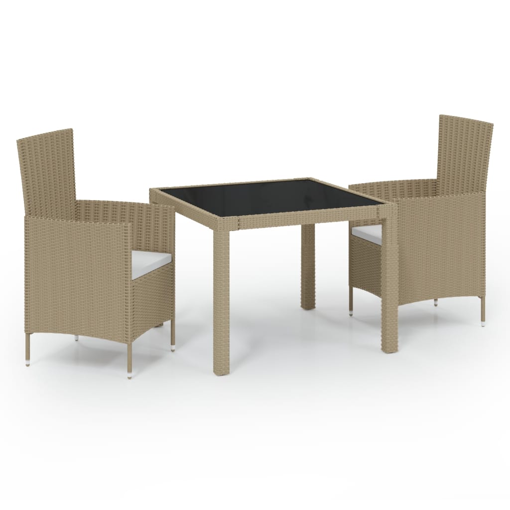 Image of vidaXL 3 Piece Outdoor Dining Set with Cushions Poly Rattan Beige