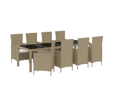 vidaXL Lauko komplektas su pagalvėlėmis, 9 dalių, smėlio, poliratanas