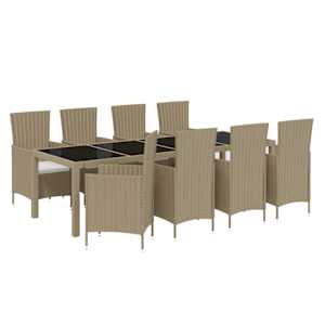 vidaXL Lauko komplektas su pagalvėlėmis, 9 dalių, smėlio, poliratanas